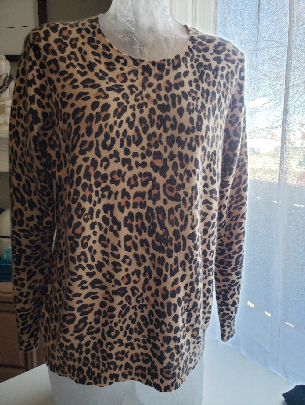 Charter Club 100% Cashmere Leopard Print Long Sweater - Tan/Black